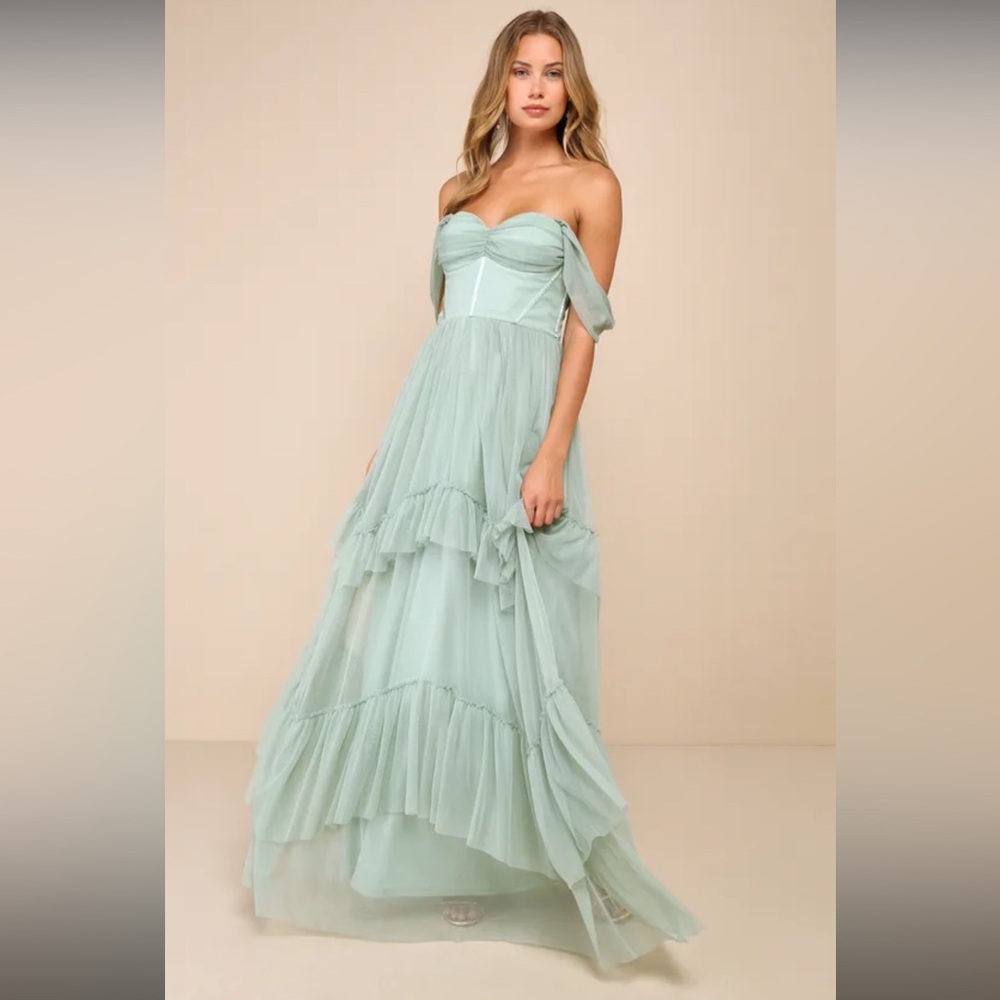 Elegant Mint Green Off-Shoulder Dress